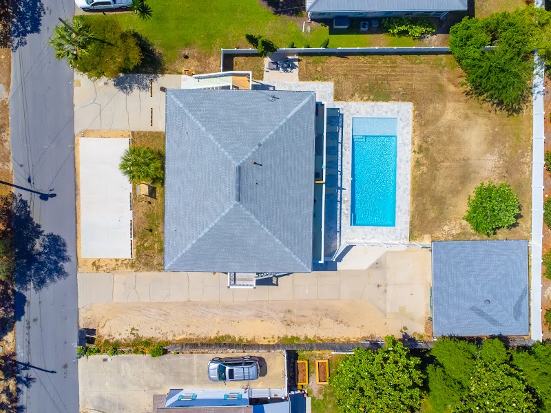Beach access from Sundial Suites — aerial view of the West End of PCB
