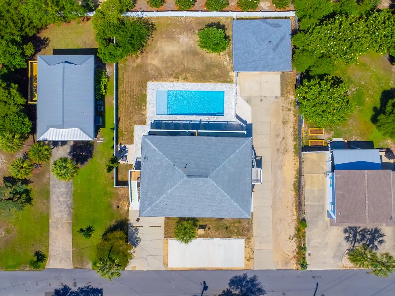 Aerial of 318 Sundial Street and surrounding Panama City Beach neighborhood