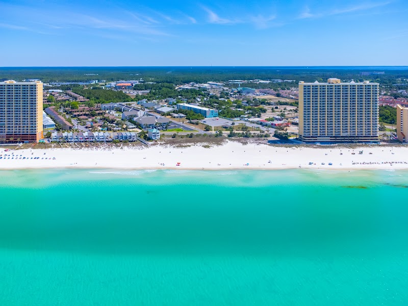 Beach access from Sundial Suites — aerial view of the West End of PCB