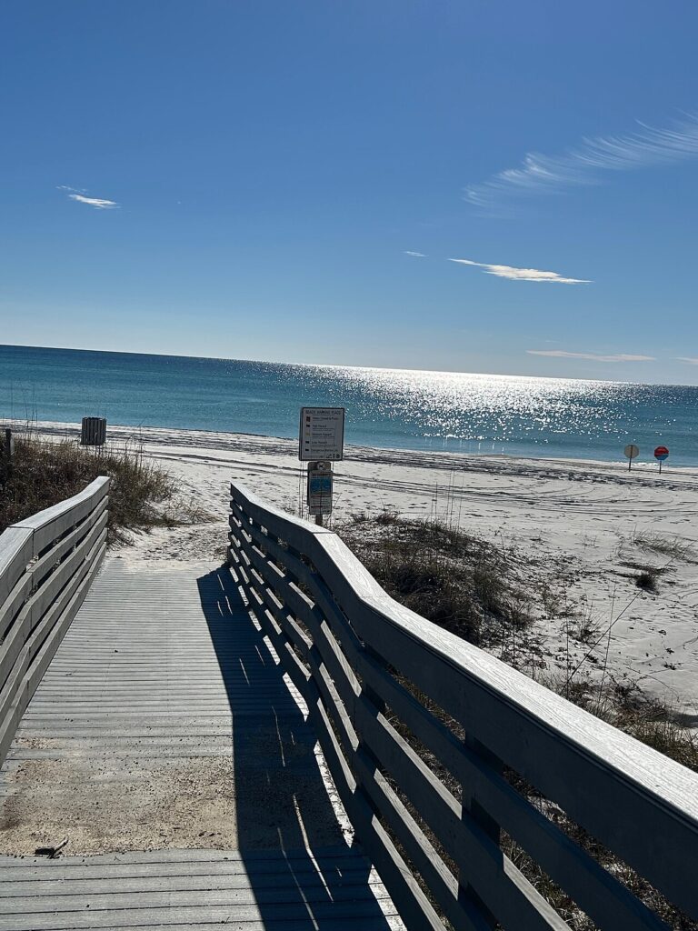 Wooden beach walkway over the dunes in Panama City Beach